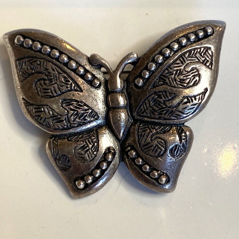 Retro Pewter Butterfly 🦋 NewPro Stamped Brooch